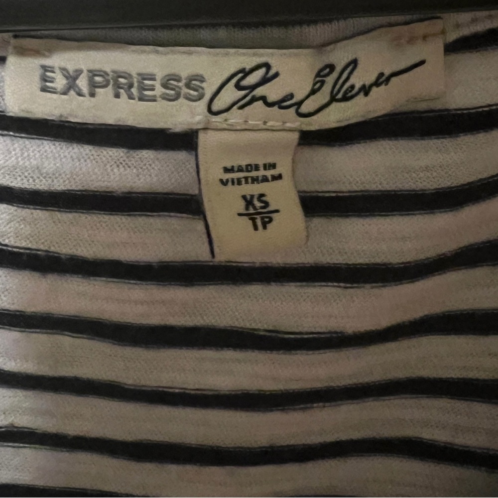 Express navy and white stripe tie front tee. Free beauty gift with purchase! - Picture 4 of 5